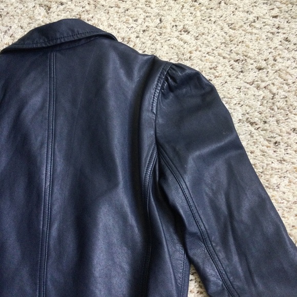 Rebecca Taylor Navy Blue Leather Moto Jacket - Picture 10 of 11